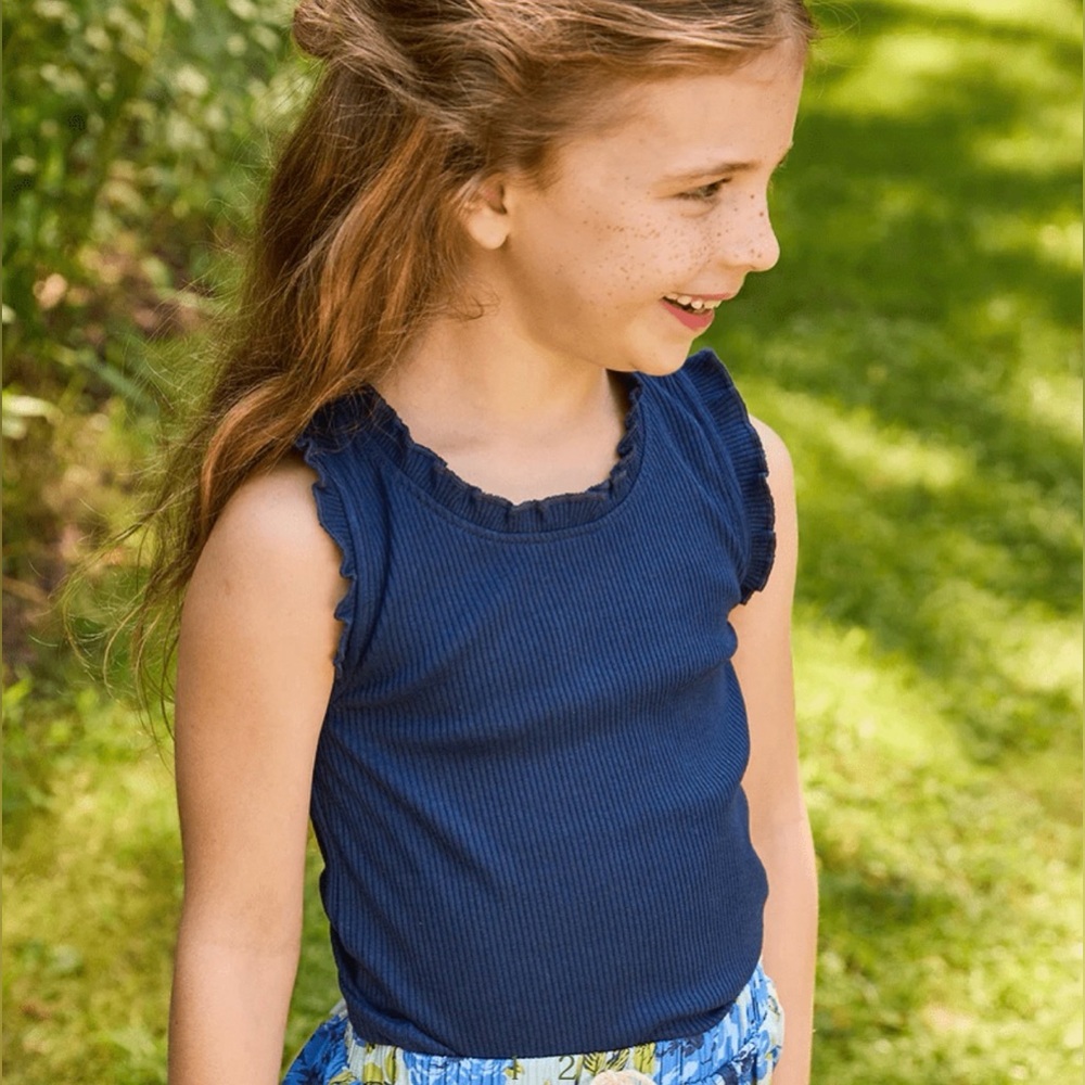 PINK CHICKEN Girls Joy Ruffle Rib Tank Top - 14